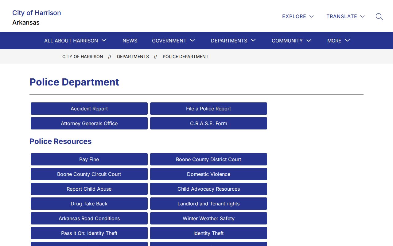 Official Harrison Police Department contact page