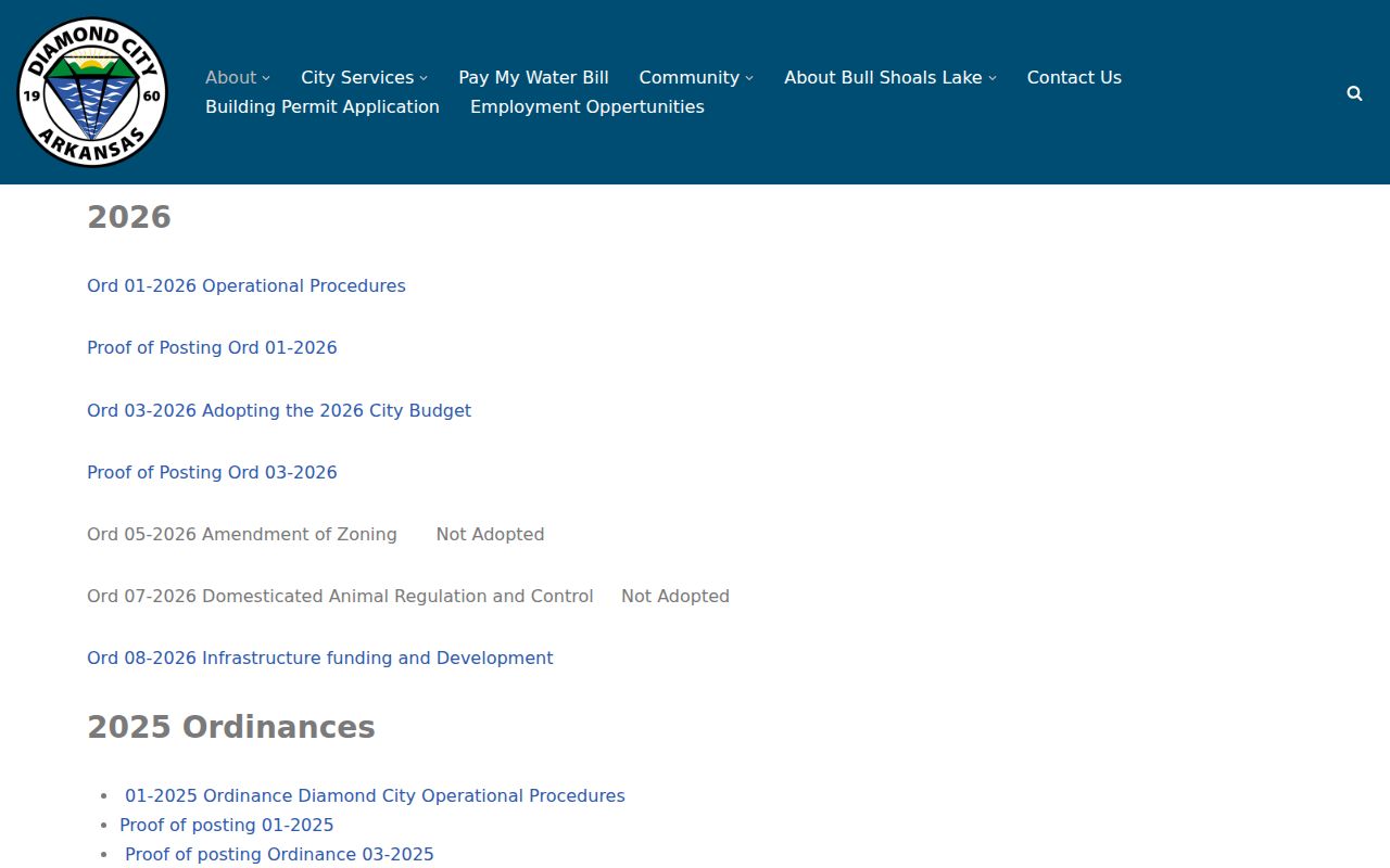 Diamond City warrant records official ordinance source