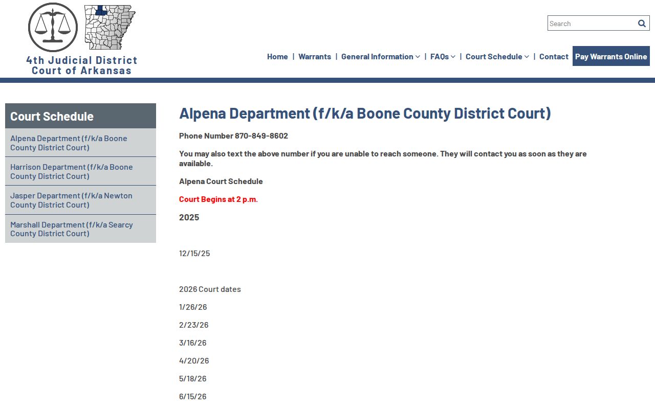 Alpena warrant records district court schedule source
